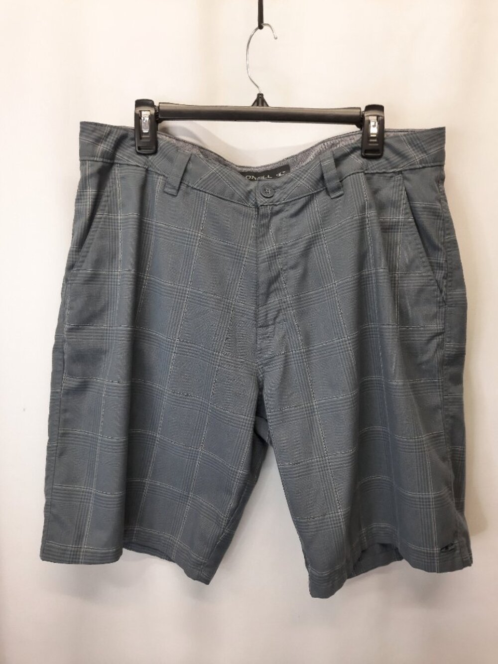 O'Neill Men's Plaid Hybrid Shorts Size 36 Gray Blue Surf Skate Coastal